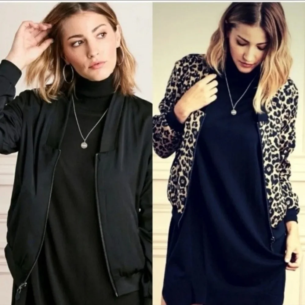 NWT Reversible Jacket Stella & Dot Bomber Leopard Black Zip Small Coat
